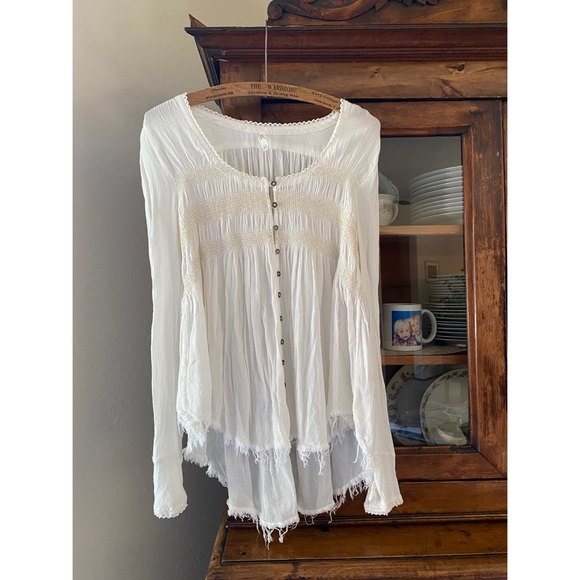 Free People White 60’s Style Blouse - Picture 1 of 12